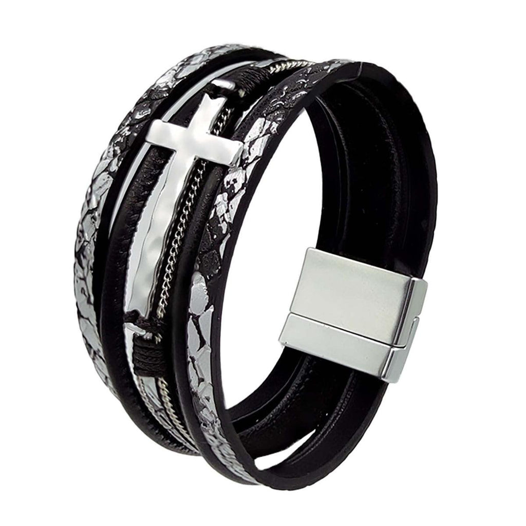 Armband i flätat läder med kors