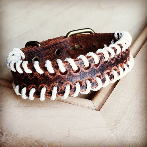 **Vintage Brown Woven Leather Cuff Bracelet 005A-0
