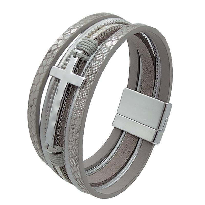 Men Cross Bracelet Multi-Layer Leather Wristband Stainless Steel Stylish Gift-6