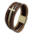 Men Cross Bracelet Multi-Layer Leather Wristband Stainless Steel Stylish Gift-5